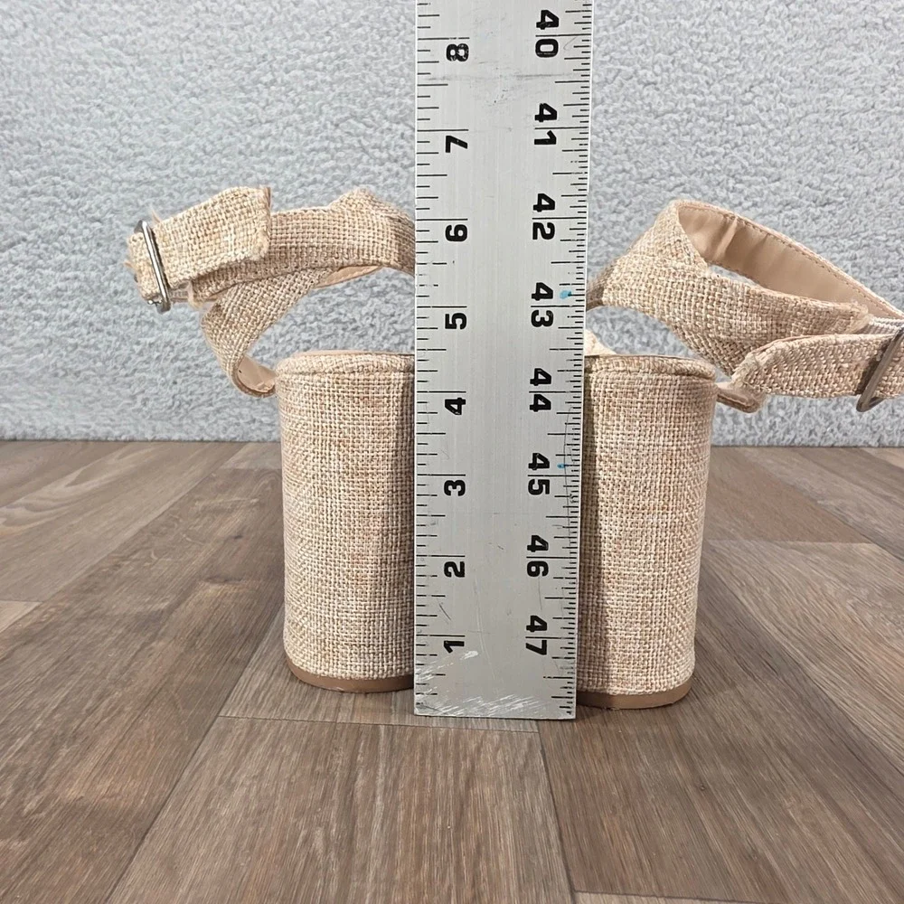 Bamboo Beige Woven Platform Bow Ankle Strap Heels Women‎ Shoes Size 9 - Picture 6 of 11